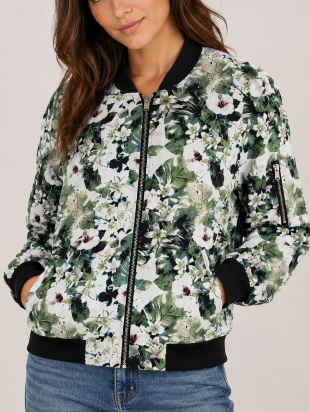 Philosophy Bomber Style Jacket Green Floral